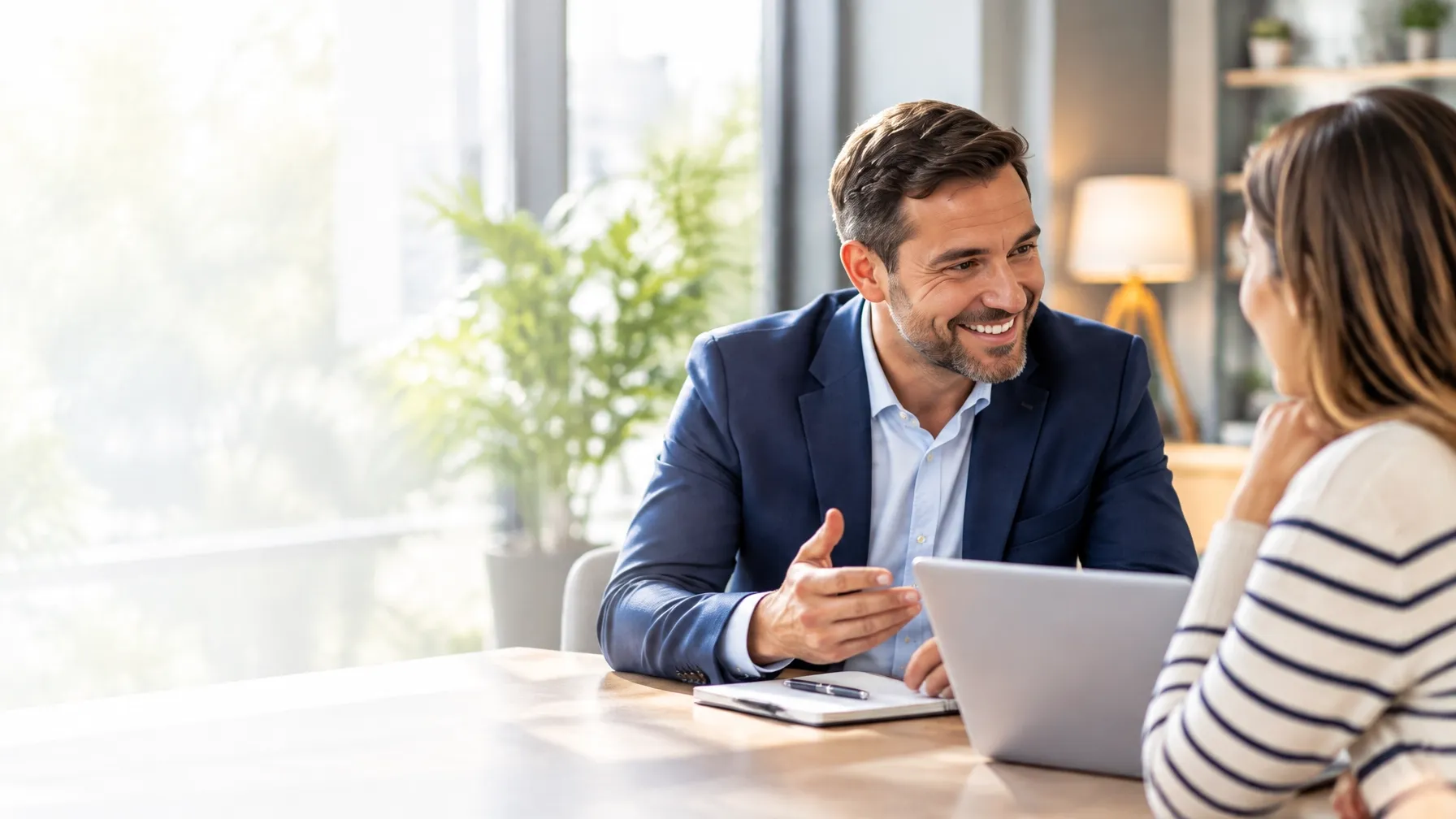A franchise advisor discussing business ownership with a client